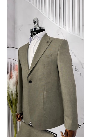 Dupont Classics Dupont Erkek Slim Fit 6 Drop Sivri Yaka Torba Cep Çift Yırtmaç Takım Elbise Haki