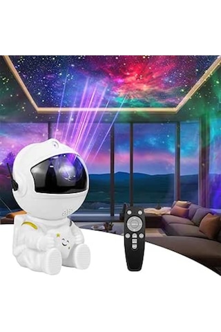 Astronot Galaxy Projeksiyon Gece Lambası Beyaz