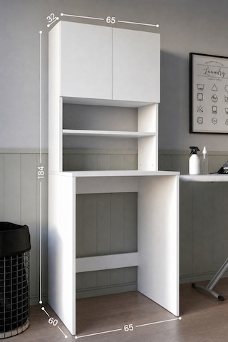 Teta Home Çamaşır Makinesi Dolabı + Kapaklı Kiler Dolabı Beyaz
