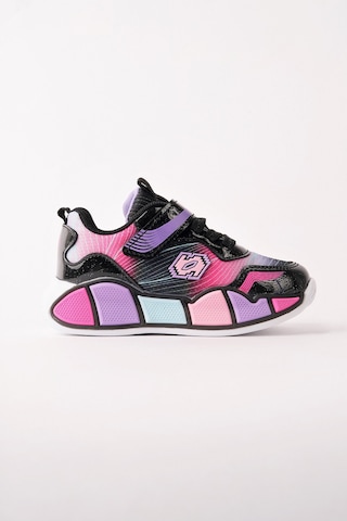 Muggo Rainbow Kalın Taban Cırtlı Ve Bağcıklı Çocuk Sneaker Spor Ayakkabı Siyah
