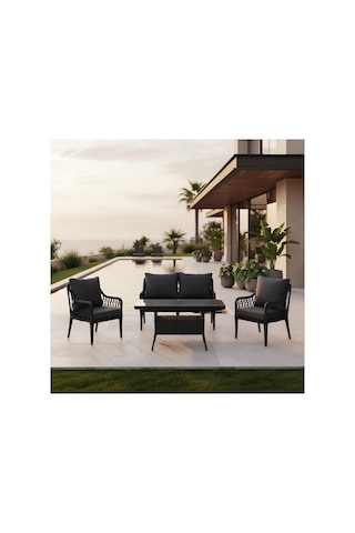 Dora Garden Home Zen Rattan Bahçe Balkon Takımı 2+1+1 Camlı Masalı Antrasit