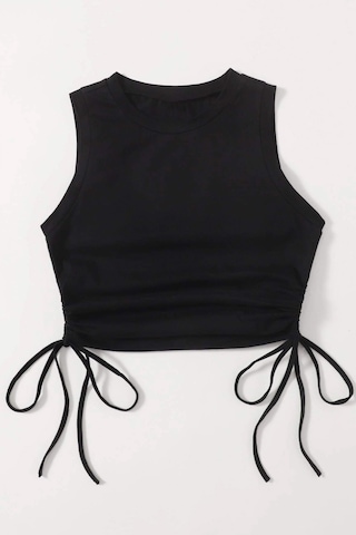 Merry See Yanları Büzgülü Kolsuz Bluz Crop Top Atlet Siyah