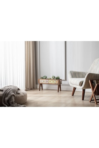 Halohope El Yapımı Ayaklı 6 Çinili Dekoratif Modern Ahşap Dikdörtgen Bahçe Balkon Saksı Saksılık Çiçeklik