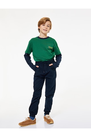 Koton Beli Bağcıklı Cep Detaylı Pamuklu Gabardin Jogger Pantolon Lacivert 7wkb40001tw