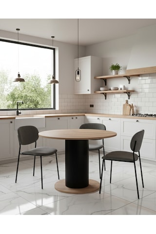 Güneş Model Mdf Ayaklı 90cm Çaplı Yuvarlak Mutfak Masası Sandalye Yok Atlantik Çam-siyah