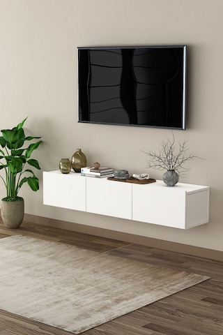 Asra Trend Tv Ünitesi Tv Sehpası T-27 %100 MDF Duvara Monte Askılı Ünite Beyaz