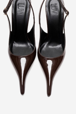 Luvishoes Candy Kahverengi Rugan Sivri Burunlu Kadın Topuklu Ayakkabı Kahverengi