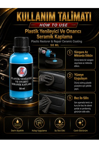 4e Plastik Yenileyici Ve Onarıcı Seramik Kaplama Uv Koruyuculu 50 Ml Cam Şişe