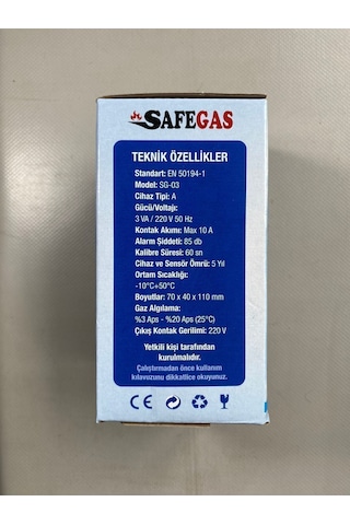 Safegas Doğalgaz Ve Lpg Gaz Alarm Cihazı Ve Dedektörü Sf-03
