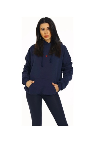 Vexor Kore Model Yıldız Baskılı Kanguru Cepli Kadın Sweat Lacivert Mavi