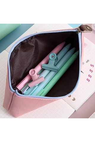 Jolıta-ıqp39f16 Kalem Çantası, Öğrenci Fermuarlı Mektup Desenli Basit Suni Deri Kalem Kutusu Kalem Çantası Kırtasiye - Pembe