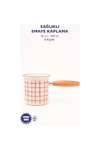 Kareli Ahşap Saplı Cezve 500ml-6 Kişilik