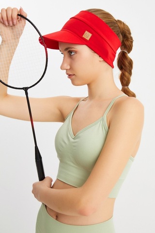 Butikgiz Kadın Uv Korumalı Katlanabilir Üstü Açık Yumuşak Siperli %100 Pamuklu Penye Tenis Vizör Şapka Kırmızı