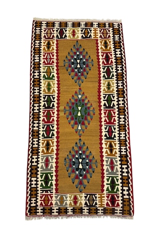 El Dokuma Sıfır Yahyalı Kilim 102x200 Kök Boya %100 Yün Kilim Renkli