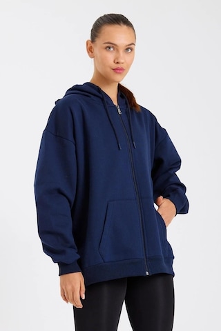 Kanguru Cepli Kapüşonlu Fermuarlı İçi Pamuklu Kadın Hırka 001 Lacivert