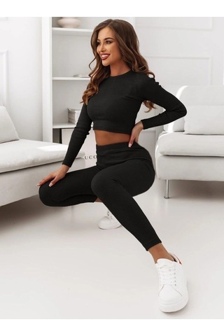 Bigümex Tayt & Uzun Kollu Crop Takım Siyah