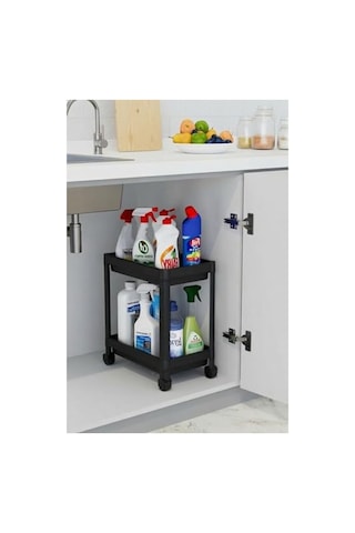 Siyah 2 Katlı Tekerlekli Mutfak Ve Banyo Raf Düzenleyici