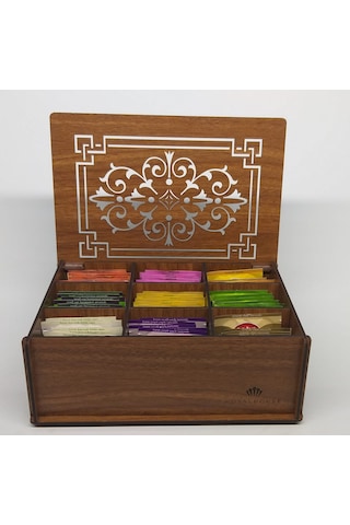 Ahşap Çay Kutusu Tea Box 9 Bölmeli Cvz 72 Adet Bitki Çayı Dahil Çok Renkli
