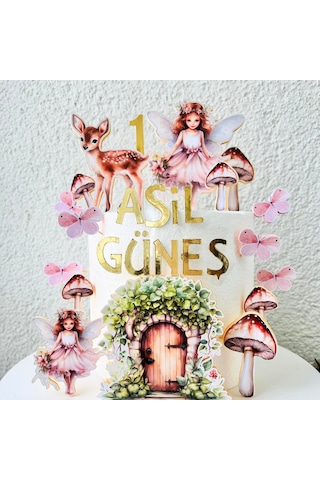 Peri Kızı Temalı Kız Çocuk Doğum Günü İsme Özel Pasta Süsü Seti