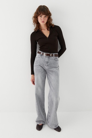 Polo Yaka Önden Gizli Fermuarlı Bluz Acı Kahve Acı Kahve