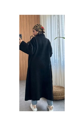 İkrafashion Maxi Boy Uzun Tesettür Triko Hırka Siyah Siyah