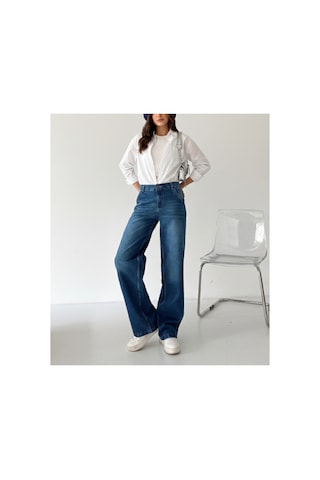 Bluemarlin Yüksek Bel Ön Arka İşlemli Bol Paça Jean Mavi