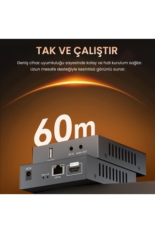 Lexroo 1080p Full Hd 60hz Hdmı Kvm Extender 60 Metre Cat5e/6 Hdmı Menzil Genişletici Uzatıcı
