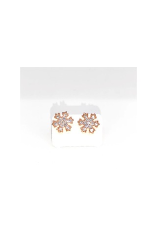 Oriental Kuyumculuk Jewellery Rose Taşlı Kar Tanesi Gümüş Küpe Rose