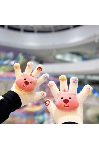 Cilt Bakımı İçin Hayvan Stili Kalınlaştırılmış Sıcak Peluş Parmak Eldivenleri, Süper Yumuşak, Güçlü Ve Soğuğa Dayanıklı