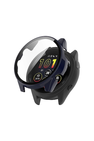 Garmin Forerunner 265 Akıllı Saat Pc Saat Kılıfı Ve Temperli Cam Ekran Koruyucu - Koyu Mavi - Wellngs