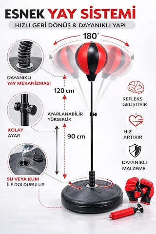 Clifton Boks Standı 90-120 Cm, Refleks Topu, Eldiven Seti, Siyah Çok Renkli