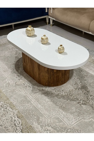 Oval Model 120x60 Cm Kahverengi Ayak Kalın Kenarlı Orta Sehpa Ahşap Ayaklı Kahverengi