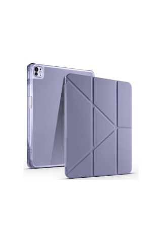 Apple Uyumlu iPad Pro 13 2025 M5 Kılıf Mkst Tri Folding Kalem Bölmeli Standlı Kılıf - Mor Tablet Kılıfı
