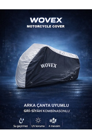 Wovex Victory Cosy Motosiklet Brandası Gri Siyah Kombinasyonlu Arka Çanta Uyumlu Motor Branda