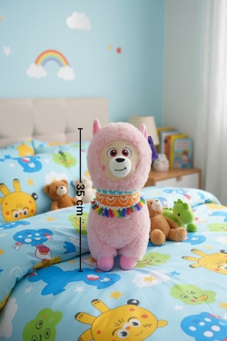 Büyük Boy Yumuşak Peluş Lama Oyuncak - Yumuşacık Uyku Arkadaşı Fularlı Lama 35 Cm Pembe
