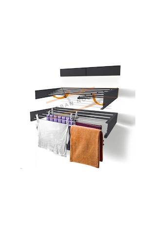 Kurutmalık Çamaşır Askısı - Duvara Monte Çamaşırlık - Patentli Tasarım Antrasit-100cm Antrasit