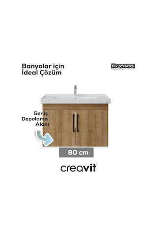 Creavit D20 80 Cm Kapaklı Lavabo Dolabı Everest Melamin Kapak Ahşap