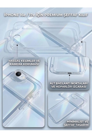 Iphone 16e Uyumlu Sert Şeffaf Sararmaz Premıum Kılıf