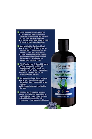 Yaban Mersini Ekstratlı Aleovera Kokulu Vücut Şampuanı - Duş Jeli 500 Ml Tüm Saç Tipleri