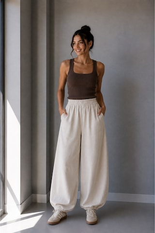 Vadon 1035 Kadın %100 Pamuk Gabardin Balon Paça Lastikli Bel Pantolon Taş