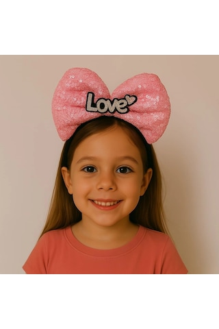 Led Işıklı Love Yazılı Fuşya Fiyonk Taç Kız Çocuk Parti Tacı