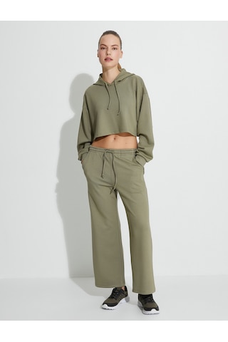 Koton Spor Crop Kapşonlu Oversize Sweatshirt Modal Kumaş Uzun Kollu Haki 4wak10225nk Haki
