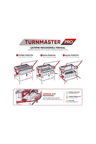 Çevirme Mekanizmalı Krom Mangal - Yükseklik Ayarlı - Argeus Turnmaster Pro Siyah