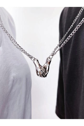 Gümüş Renk Mıknatıslı El Ele Çift Kolyesi 2231 Gümüş