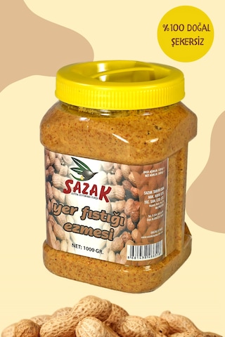 Sazak Şekersiz %100 Doğal Katkısız Fıstık Parçacıklı Fıstık Ezmesi 1 KG