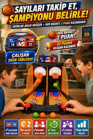 2 Kişilik Parmak Basketbol Oyunu Skor Tablolu Masaüstü Mini Basket Potası Eğitici Çocuk Oyuncağı