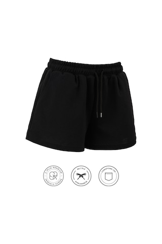 Elemge Kadın Pamuklu Siyah Beli Ipli Şort Günlük Basic Regular Fit Cepli Normal Bel Rahat Kesim 2 Iplik