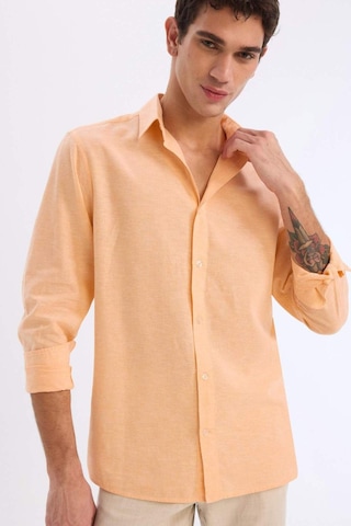 Defacto Regular Fit Polo Yaka Keten Karışımlı Yazlık Uzun Kollu Gömlek E0555ax25smog301 Turuncu