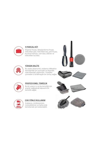 Polham Profesyonel 9 Parçalı Araba, Motorsiklet İçin Detaylı Araç Temizlik Ve Bakım Seti, İç Ve Dış Bakım Seti