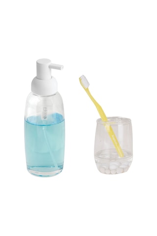 Sıa Sıvı Sabunluk Ve Diş Fırçalık 2 Li Banyo Seti Boncuklu Şeffaf